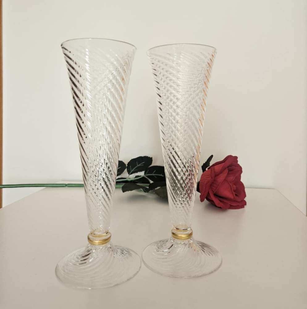 William Gudenrath 2003 Corning Signed Wm Gudenrath Flute Glasses Set Of 2
